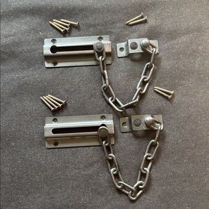Two Metal Door Chain Security Latches - Antique Bronze Finish